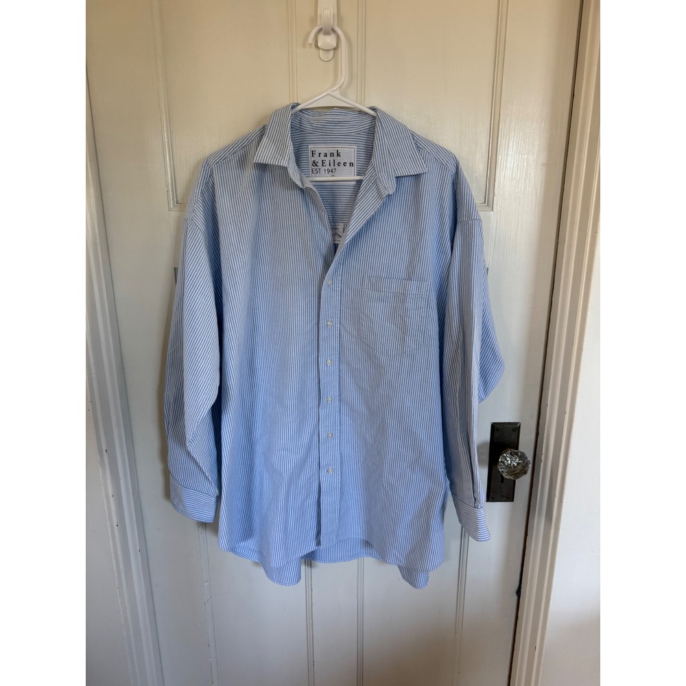 Frank & Eileen blue striped oversized Shirley button up top size medium
